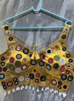 Silk Golden Festival Wear Mirror Work Readymade Blouse